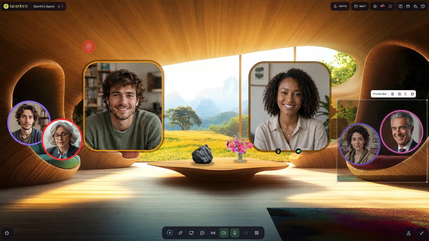 Sparkco room with two large frames and circular avatars
